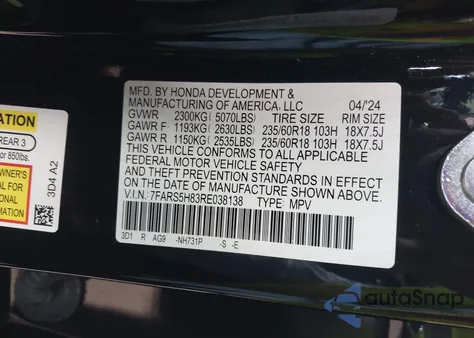 2024 Honda Cr-V Hybrid Sport-L from USA, damaged, VIN 7FARS5H83RE038138